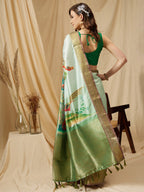 Olive Kanjeevaram Silk Digital Print Animal Print Saree with Unstitched Blouse - Hiral Fashion