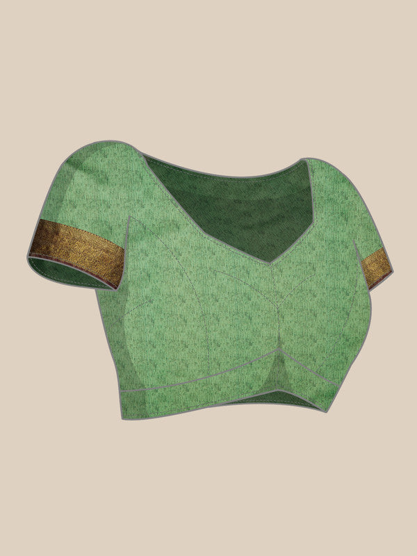 Olive Kanjeevaram Silk Digital Print Animal Print Saree with Unstitched Blouse - Hiral Fashion