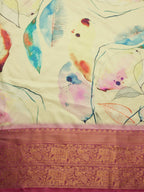 Multicolor Kanjeevaram Silk Digital Print Floral Saree with Unstitched Blouse - Hiral Fashion
