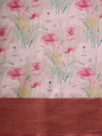 Pink Kanjeevaram Silk Digital Print Floral Saree with Unstitched Blouse - Hiral Fashion