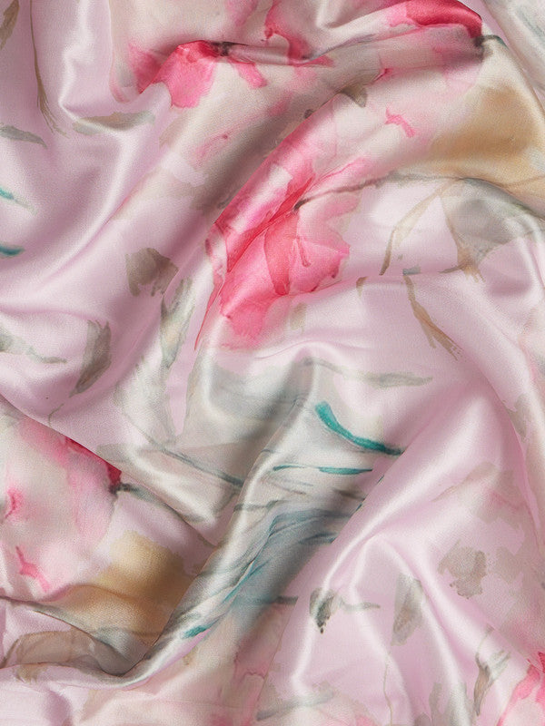 Pink Kanjeevaram Silk Digital Print Floral Saree with Unstitched Blouse - Hiral Fashion