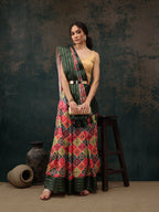 Multicolor Silk Blend Digital Print Bandhani Saree with Unstitched Blouse - Hiral Fashion