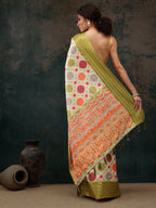 Multicolor Silk Blend Digital Print Bandhani Saree with Unstitched Blouse - Hiral Fashion