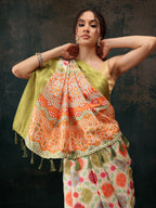 Multicolor Silk Blend Digital Print Bandhani Saree with Unstitched Blouse - Hiral Fashion