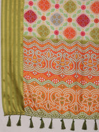 Multicolor Silk Blend Digital Print Bandhani Saree with Unstitched Blouse - Hiral Fashion