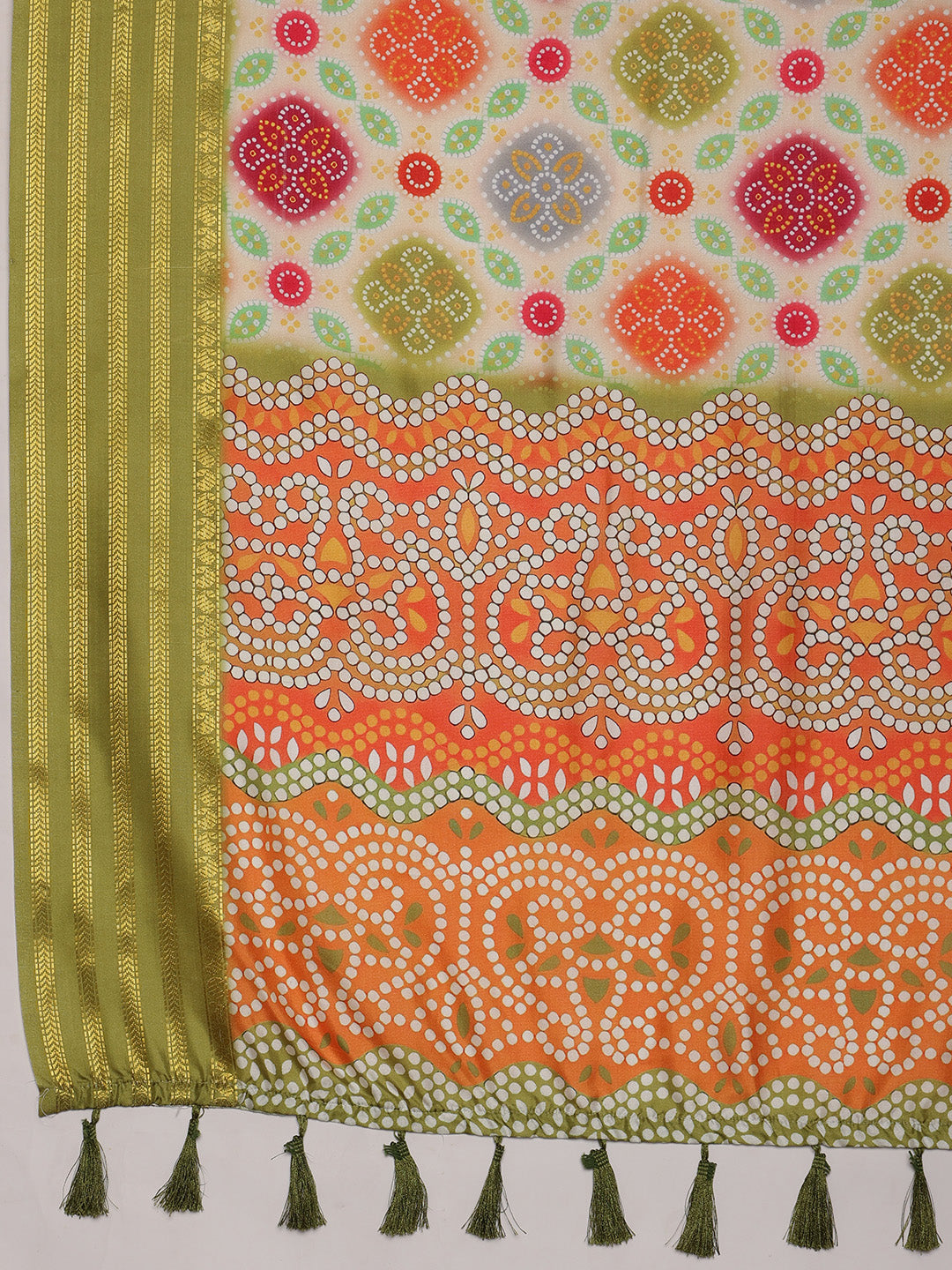 Multicolor Silk Blend Digital Print Bandhani Saree with Unstitched Blouse - Hiral Fashion