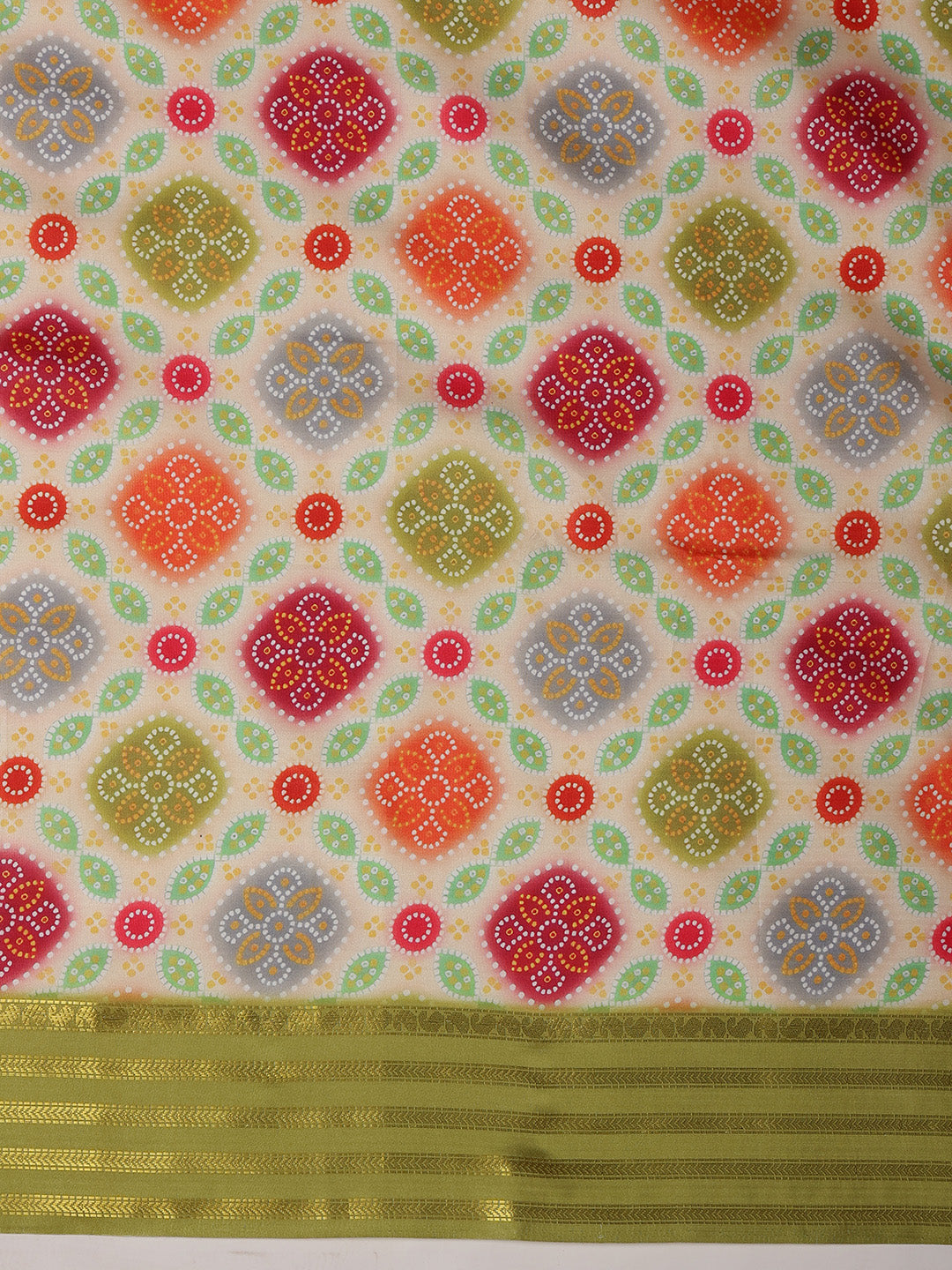 Multicolor Silk Blend Digital Print Bandhani Saree with Unstitched Blouse - Hiral Fashion
