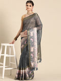 Gray Kanjeevaram Silk Digital Print Geomatric Saree with Unstitched Blouse - Hiral Fashion