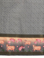 Gray Kanjeevaram Silk Digital Print Geomatric Saree with Unstitched Blouse - Hiral Fashion
