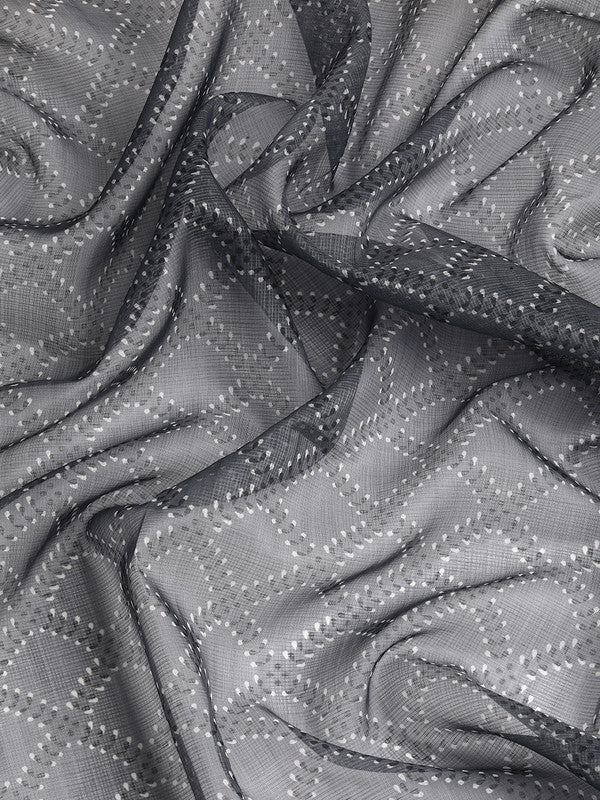 Gray Kanjeevaram Silk Digital Print Geomatric Saree with Unstitched Blouse - Hiral Fashion