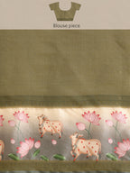 Gray Kanjeevaram Silk Digital Print Geomatric Saree with Unstitched Blouse - Hiral Fashion