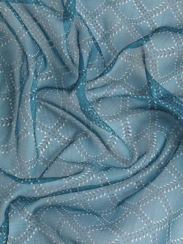 Turquoise Kanjeevaram Silk Digital Print Geomatric Saree with Unstitched Blouse - Hiral Fashion