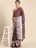 Purple Kanjeevaram Silk Digital Print Geomatric Saree with Unstitched Blouse - Hiral Fashion