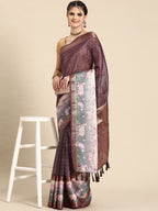 Purple Kanjeevaram Silk Digital Print Geomatric Saree with Unstitched Blouse - Hiral Fashion