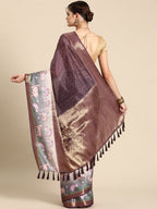 Purple Kanjeevaram Silk Digital Print Geomatric Saree with Unstitched Blouse - Hiral Fashion