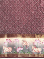 Purple Kanjeevaram Silk Digital Print Geomatric Saree with Unstitched Blouse - Hiral Fashion