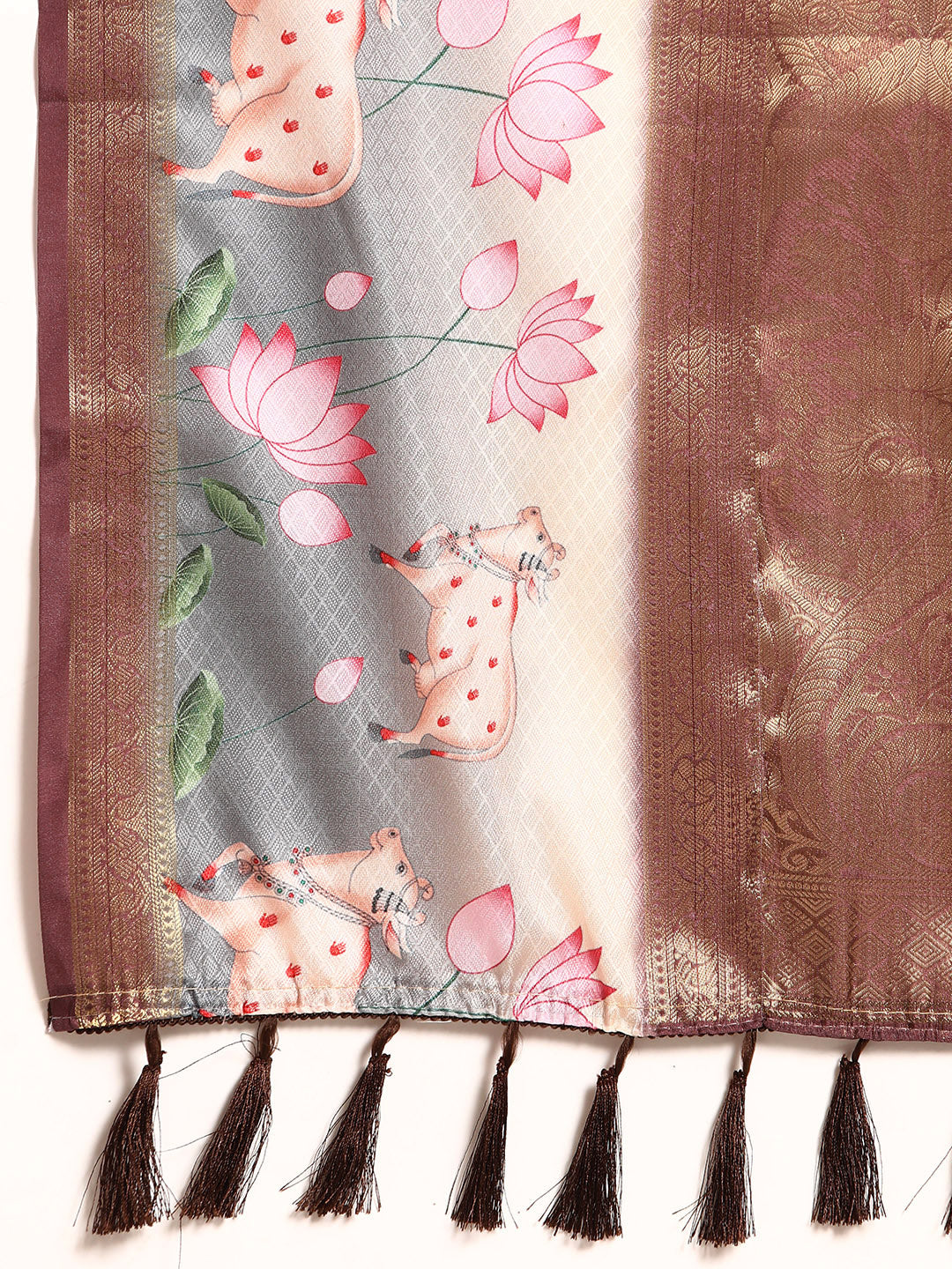 Purple Kanjeevaram Silk Digital Print Geomatric Saree with Unstitched Blouse - Hiral Fashion