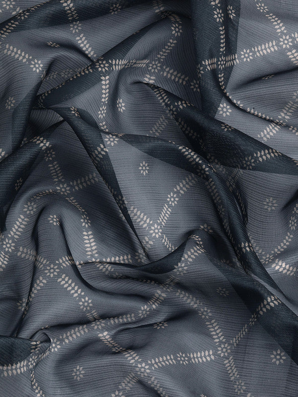 Gray Kanjeevaram Silk Digital Print Geomatric Saree with Unstitched Blouse - Hiral Fashion