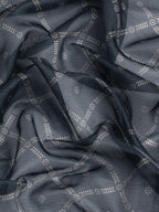 Gray Kanjeevaram Silk Digital Print Geomatric Saree with Unstitched Blouse - Hiral Fashion