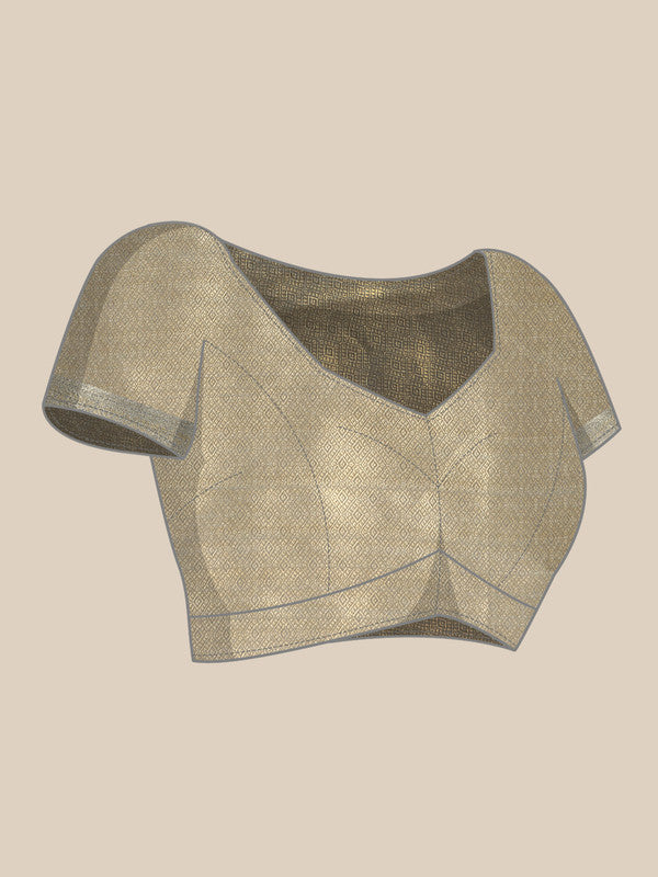 Gray Kanjeevaram Silk Digital Print Geomatric Saree with Unstitched Blouse - Hiral Fashion