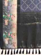 Navy Blue Kanjeevaram Silk Digital Print Geomatric Saree with Unstitched Blouse - Hiral Fashion