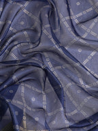 Navy Blue Kanjeevaram Silk Digital Print Geomatric Saree with Unstitched Blouse - Hiral Fashion