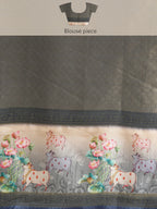 Navy Blue Kanjeevaram Silk Digital Print Geomatric Saree with Unstitched Blouse - Hiral Fashion