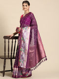 Purple Kanjeevaram Silk Digital Print Geomatric Saree with Unstitched Blouse - Hiral Fashion