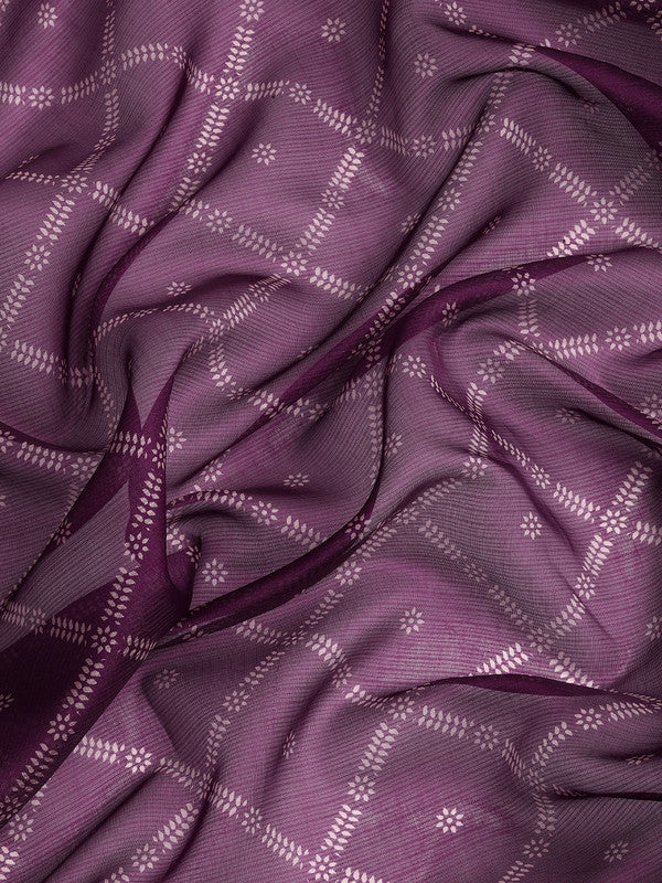 Purple Kanjeevaram Silk Digital Print Geomatric Saree with Unstitched Blouse - Hiral Fashion