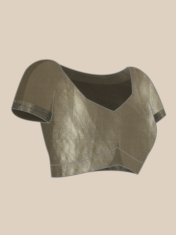 Gray Kanjeevaram Silk Digital Print Striped Saree with Unstitched Blouse - Hiral Fashion