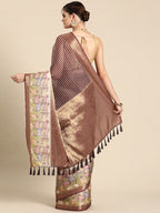 Maroon Kanjeevaram Silk Digital Print Striped Saree with Unstitched Blouse - Hiral Fashion