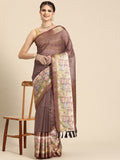 Maroon Kanjeevaram Silk Digital Print Striped Saree with Unstitched Blouse - Hiral Fashion