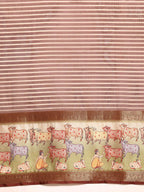 Maroon Kanjeevaram Silk Digital Print Striped Saree with Unstitched Blouse - Hiral Fashion