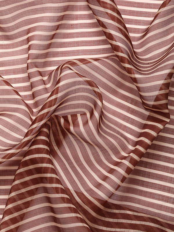 Maroon Kanjeevaram Silk Digital Print Striped Saree with Unstitched Blouse - Hiral Fashion