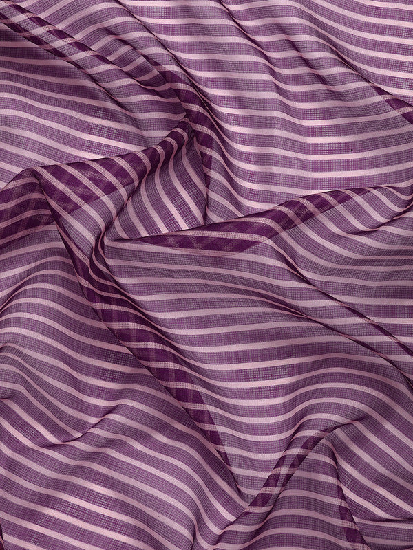 Purple Kanjeevaram Silk Digital Print Striped Saree with Unstitched Blouse - Hiral Fashion