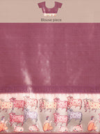 Purple Kanjeevaram Silk Digital Print Striped Saree with Unstitched Blouse - Hiral Fashion