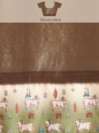 Brown Kanjeevaram Silk Digital Print Geomatric Saree with Unstitched Blouse - Hiral Fashion