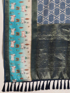 Blue Kanjeevaram Silk Digital Print Geomatric Saree with Unstitched Blouse - Hiral Fashion