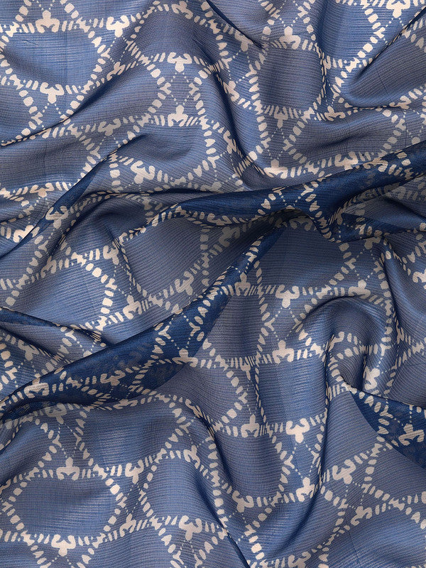 Blue Kanjeevaram Silk Digital Print Geomatric Saree with Unstitched Blouse - Hiral Fashion