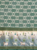 Green Kanjeevaram Silk Digital Print Geomatric Saree with Unstitched Blouse - Hiral Fashion