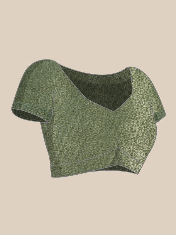 Green Kanjeevaram Silk Digital Print Geomatric Saree with Unstitched Blouse - Hiral Fashion