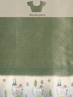 Green Kanjeevaram Silk Digital Print Geomatric Saree with Unstitched Blouse - Hiral Fashion