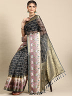 Gray Kanjeevaram Silk Digital Print Geomatric Saree with Unstitched Blouse - Hiral Fashion