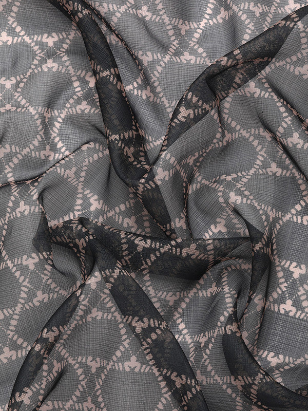 Gray Kanjeevaram Silk Digital Print Geomatric Saree with Unstitched Blouse - Hiral Fashion