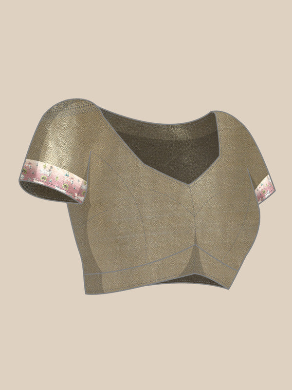 Gray Kanjeevaram Silk Digital Print Geomatric Saree with Unstitched Blouse - Hiral Fashion