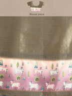 Gray Kanjeevaram Silk Digital Print Geomatric Saree with Unstitched Blouse - Hiral Fashion