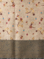 Beige Tissue Silk Digital Print Floral Saree with Unstitched Blouse - Hiral Fashion