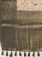 Beige Tissue Silk Digital Print Floral Saree with Unstitched Blouse - Hiral Fashion