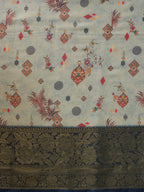 Gray Tissue Silk Digital Print Floral Saree with Unstitched Blouse - Hiral Fashion