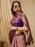 Purple Tissue Silk Digital Print Floral Saree with Unstitched Blouse - Hiral Fashion